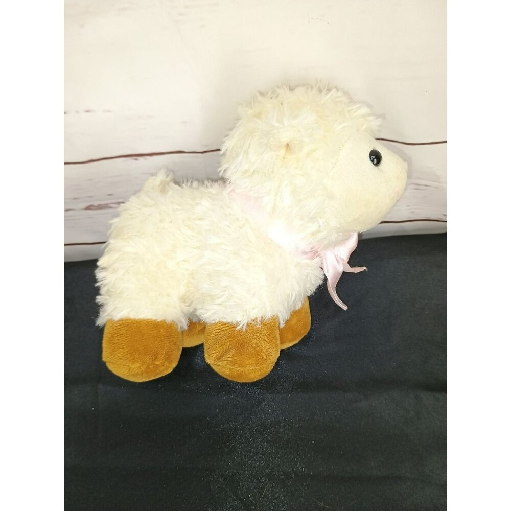 Fluffy Plush Lamb Stuffed Animal By Burton+Burton With Pink Bow &‎ Brown Hooves